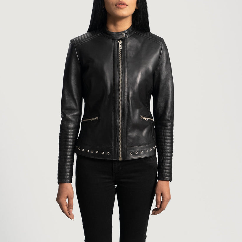 Haley Ray Noir Veste Motard en Cuir pour Femme