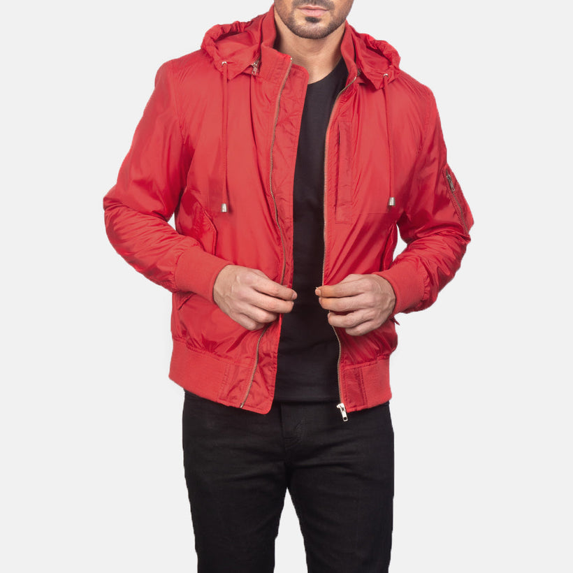 Hanklin MA-1 Rouge Hooded Blouson Bombardier en Cuir pour Homme