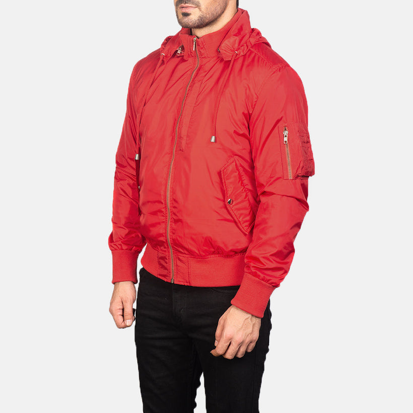 Hanklin MA-1 Rouge Hooded Blouson Bombardier en Cuir pour Homme