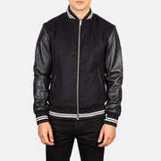 Harrison Noir Hybrid Varsity Veste en Cuir pour Homme - Vue de profil avec coupe de manche ergonomique