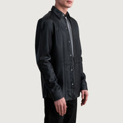 
Black Sheepskin leather Jacket - Vue arrière montrant la carrure ajustée et l'ourlet net