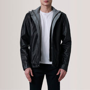 Henrik Grey Suede Cafe Racer For Men in Grey Goatskin Suede - Vue de face &amp; silhouette ajustée | Acheter en ligne