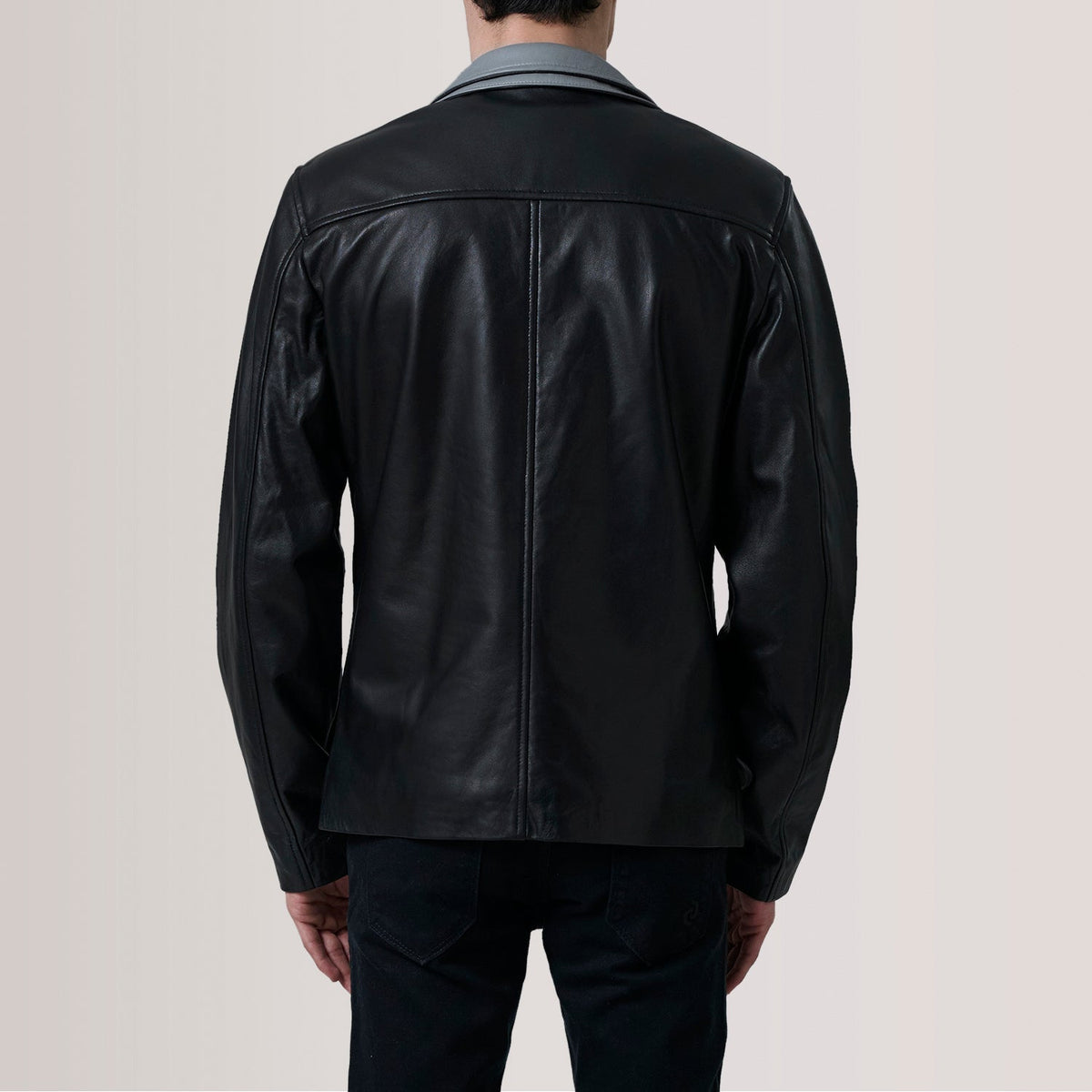 Vue détaillée of Band Collar with Snap Button &amp; Zipper with placket Hardware on Henrik Grey Suede Cafe Racer For Men