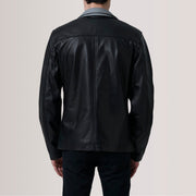 Vue détaillée of Band Collar with Snap Button &amp; Zipper with placket Hardware on Henrik Grey Suede Cafe Racer For Men