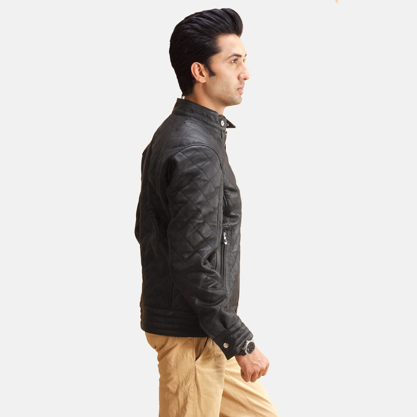 Henry Matelassé Noir Veste en Cuir pour Homme