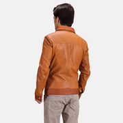 
Tan Brown Sheepskin Leather Biker Jacket - Vue arrière montrant la carrure ajustée et l'ourlet net