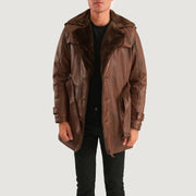 
Hunter Marron Vieilli Fur Manteau en Cuir pour Homme - Vue de profil mettant en valeur la coupe de manche ergonomique