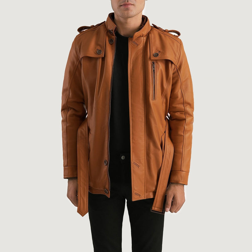 Hunter Camel Marron Fur Veste en Cuir pour Homme