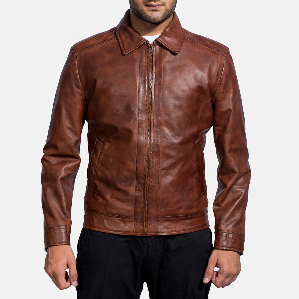 
Open hem & Hem Craftsmanship Construction Detail on Inferno Marron Veste en Cuir pour Homme