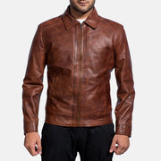 
Open hem & Hem Craftsmanship Construction Detail on Inferno Marron Veste en Cuir pour Homme