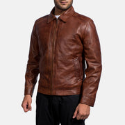 
Perspective portée de Inferno Marron Veste en Cuir pour Homme sur modèle - Tombé naturel à la lumière du jour