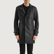 Infinity Black Leather Coat in Black Sheepskin Leather - Vue de face &amp; silhouette ajustée | Acheter en ligne