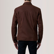 Vue détaillée of Classic Collar &amp; Button Hardware on Irwin Marron Waxed Canvas Field Veste en Cuir pour Homme For Men