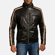 Men's Jack Noir Veste Motard en Cuir pour Homme in Black Sheepskin Leather - Vue de face &amp; silhouette ajustée | Acheter en ligne