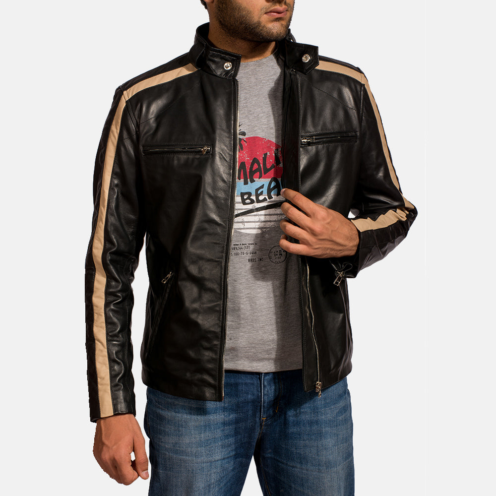 Men's Jack Noir Veste Motard en Cuir pour Homme - Vue de profil avec coupe de manche ergonomique