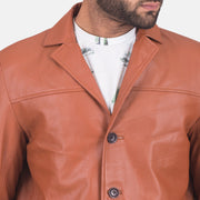 Vue détaillée of Notch &amp; Button Hardware on James Tan Brown Leather Blazer