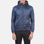 
Jimmy Bleu Hooded Windbreaker Veste en Cuir pour Homme in Blue Nylon - Vue de face & silhouette ajustée | Acheter en ligne