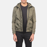 
Jimmy Vert Hooded Windbreaker Veste en Cuir pour Homme in Green Nylon - Vue de face & silhouette ajustée | Acheter en ligne