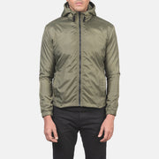 
Vue détaillée of High Neck with Hood & Zipper with wind flap Hardware on Jimmy Vert Hooded Windbreaker Veste en Cuir pour Homme