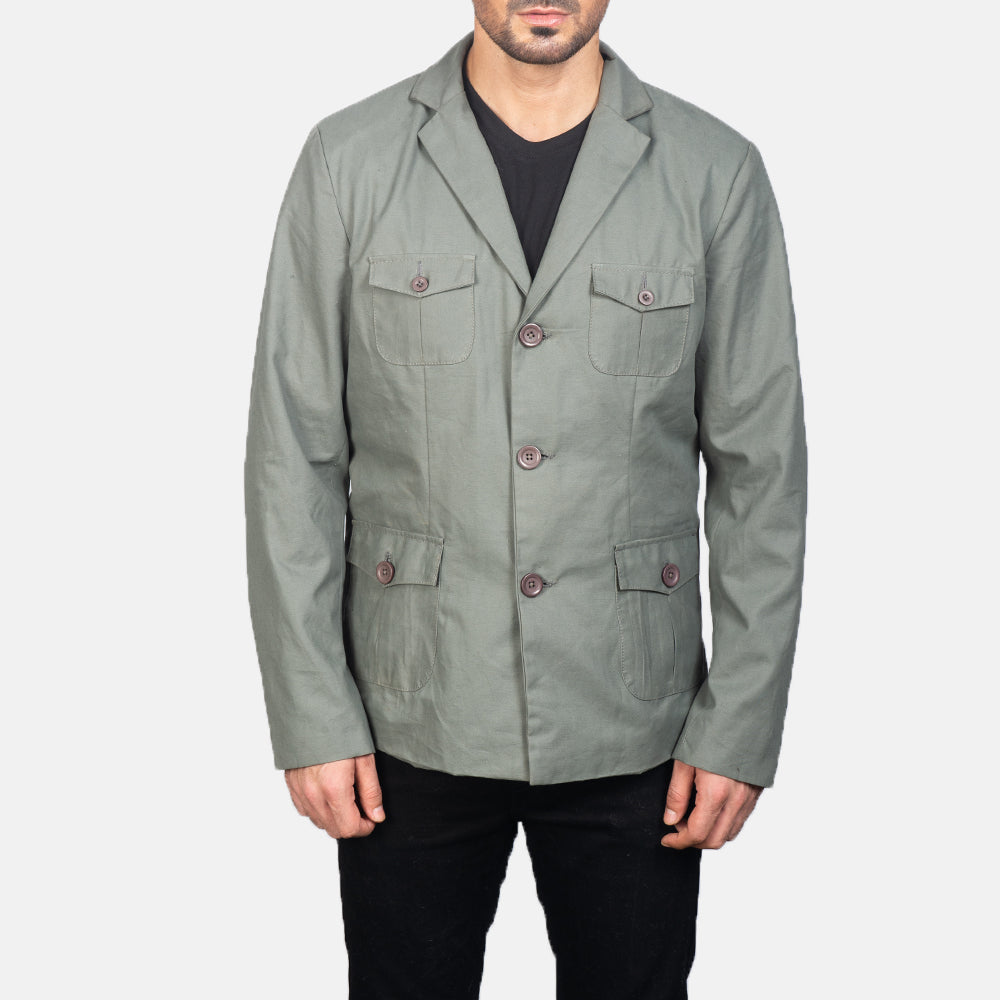 
Vue détaillée of Notch & Button Hardware on Kajetan Gris Safari Veste en Cuir pour Homme