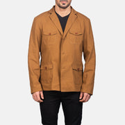 
Kajetan Khaki Safari Veste en Cuir pour Homme in Khaki Poly-Cotton - Vue de face & silhouette ajustée | Acheter en ligne