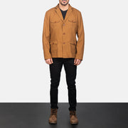 
Kajetan Khaki Safari Veste en Cuir pour Homme - Vue de profil mettant en valeur la coupe de manche ergonomique