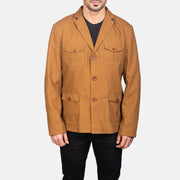 
Vue détaillée of Notch & Button Hardware on Kajetan Khaki Safari Veste en Cuir pour Homme