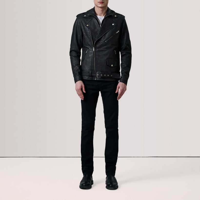Kole Noir Vieilli Leather Double Rider Veste en Cuir pour Homme