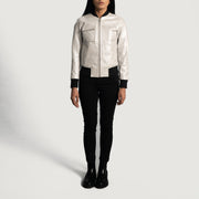 
Vue détaillée of Varsity & Zipper Hardware on Lana Silver Blouson Bombardier en Cuir pour Femme
