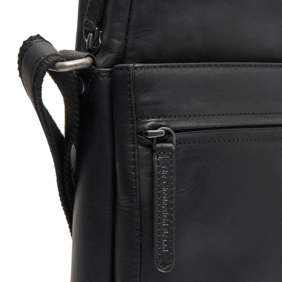 Anzora Full-Grain Leather Crossbody Bag pour Homme - Structured Side Profile Showing Gusset Depth &amp; Expansion Capacity