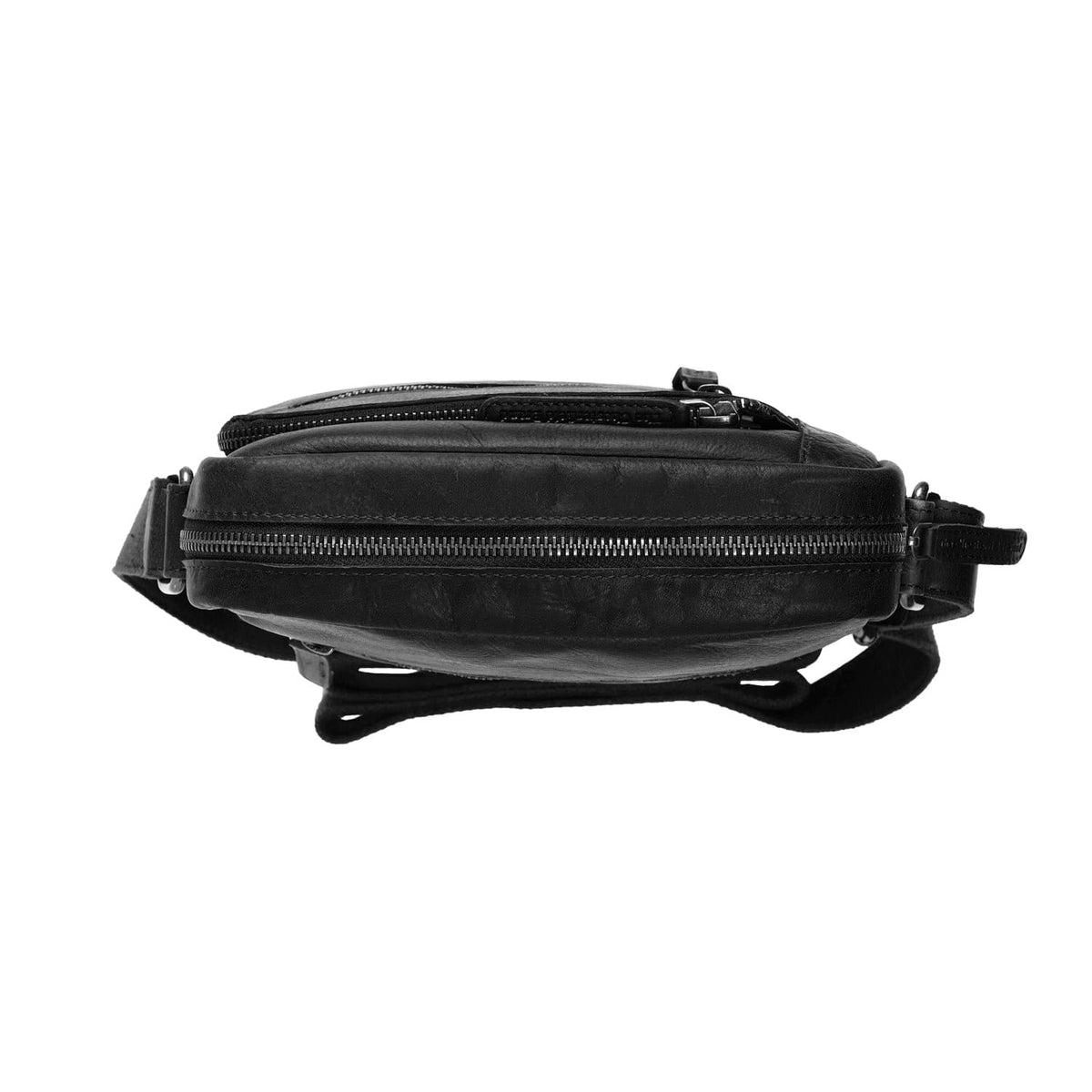 Dessau Full-Grain Leather Crossbody Bag pour Homme - Structured Side Profile Showing Gusset Depth &amp; Expansion Capacity