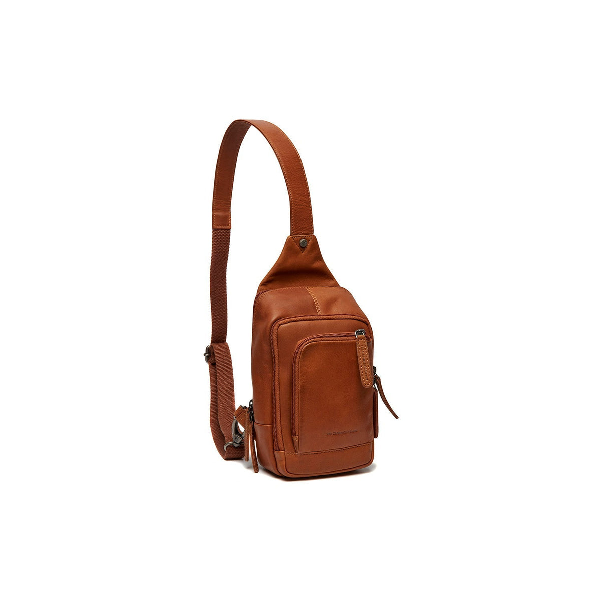Cognac Leather Sling Bag Riga pour Femme, front view