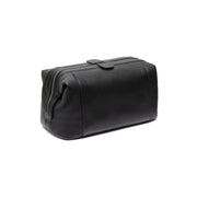 Tailored Rib Cuffs &amp; Hem Craftsmanship Construction Detail on Biassa Full-Grain Leather Toiletry Bag pour Femme