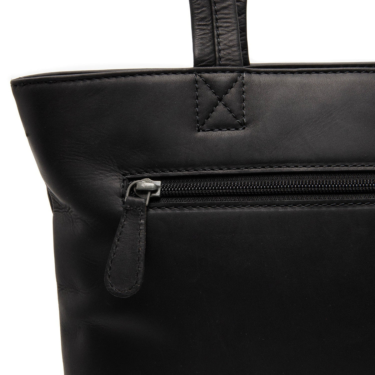 
Alveron Sac cabas en cuir pleine fleur - Profil latéral structuré montrant la profondeur du soufflet
