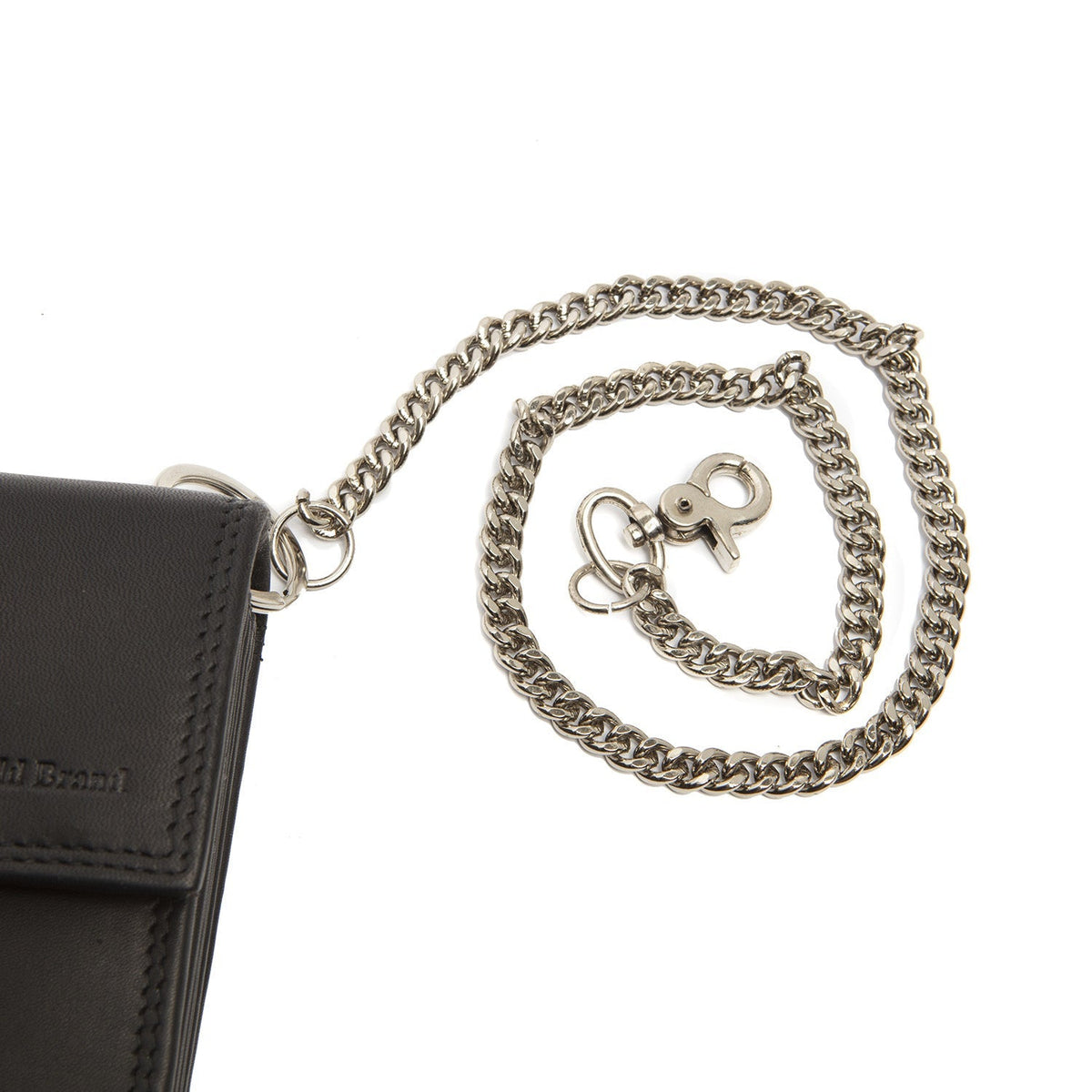 
Solid Antique Brass Hardware & Heavy-Duty Dual Zipper Detail on Elba Cuir Pleine Fleur Waiter Portefeuille