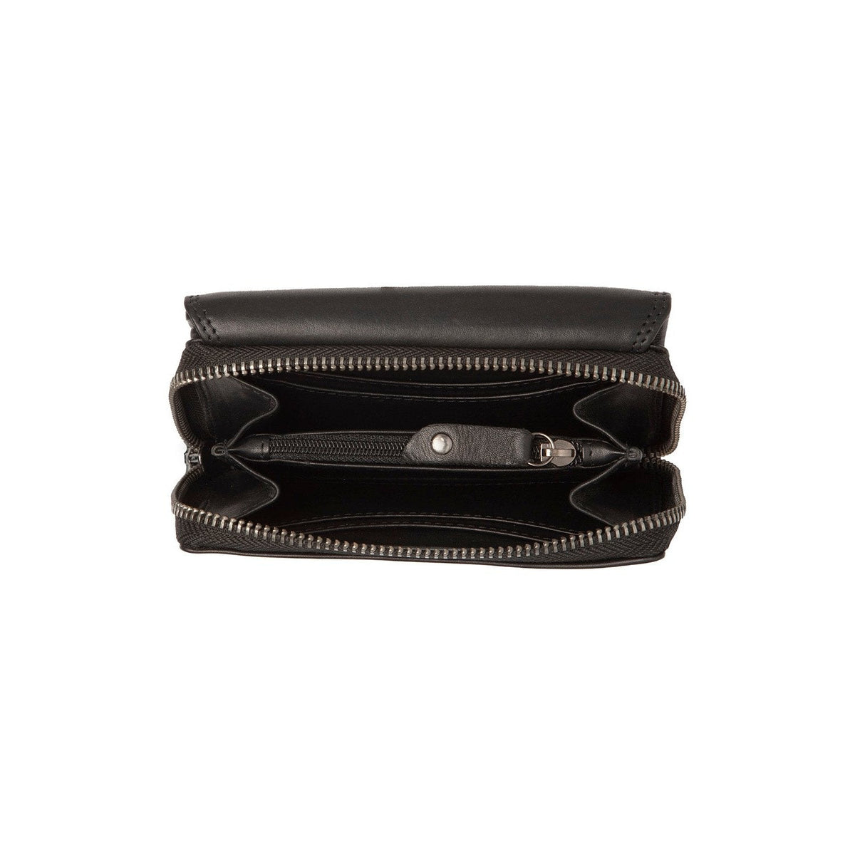
Solid Antique Brass Hardware & Heavy-Duty Dual Zipper Detail on Salviano Portefeuille en cuir pleine fleur