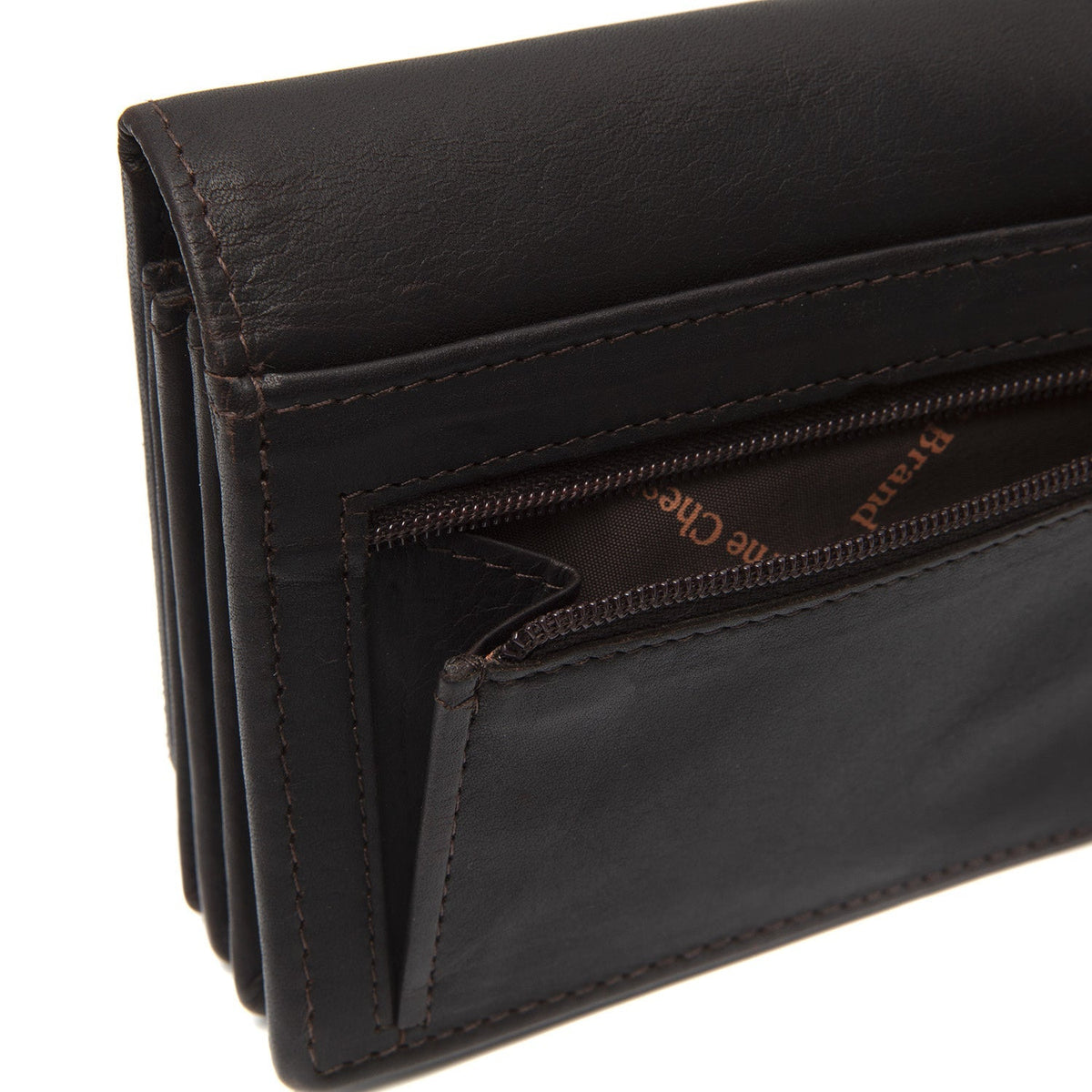 
Solid Antique Brass Hardware & Heavy-Duty Dual Zipper Detail on Salzburg Portefeuille en cuir pleine fleur