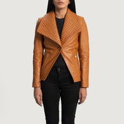 Women's Lee Camel Marron Blazer en Cuir en Cuir pour Femme in Tan Brown Sheepskin Leather - Vue de face &amp; silhouette ajustée | Acheter en ligne