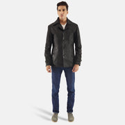 Leo Noir Manteau en Cuir pour Homme - Vue de profil mettant en valeur la coupe de manche
