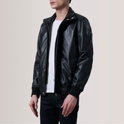 Lester Marron Suede Blouson Bomber en Cuir pour Homme For Men - Vue de profil avec coupe de manche ergonomique