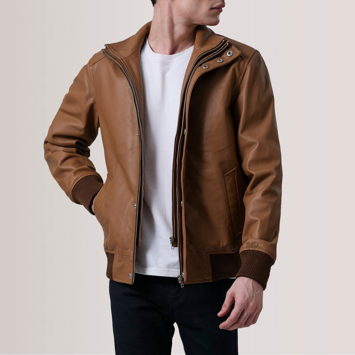 Lester Marron Suede Blouson Bomber en Cuir pour Homme – Vue produit alternative 1