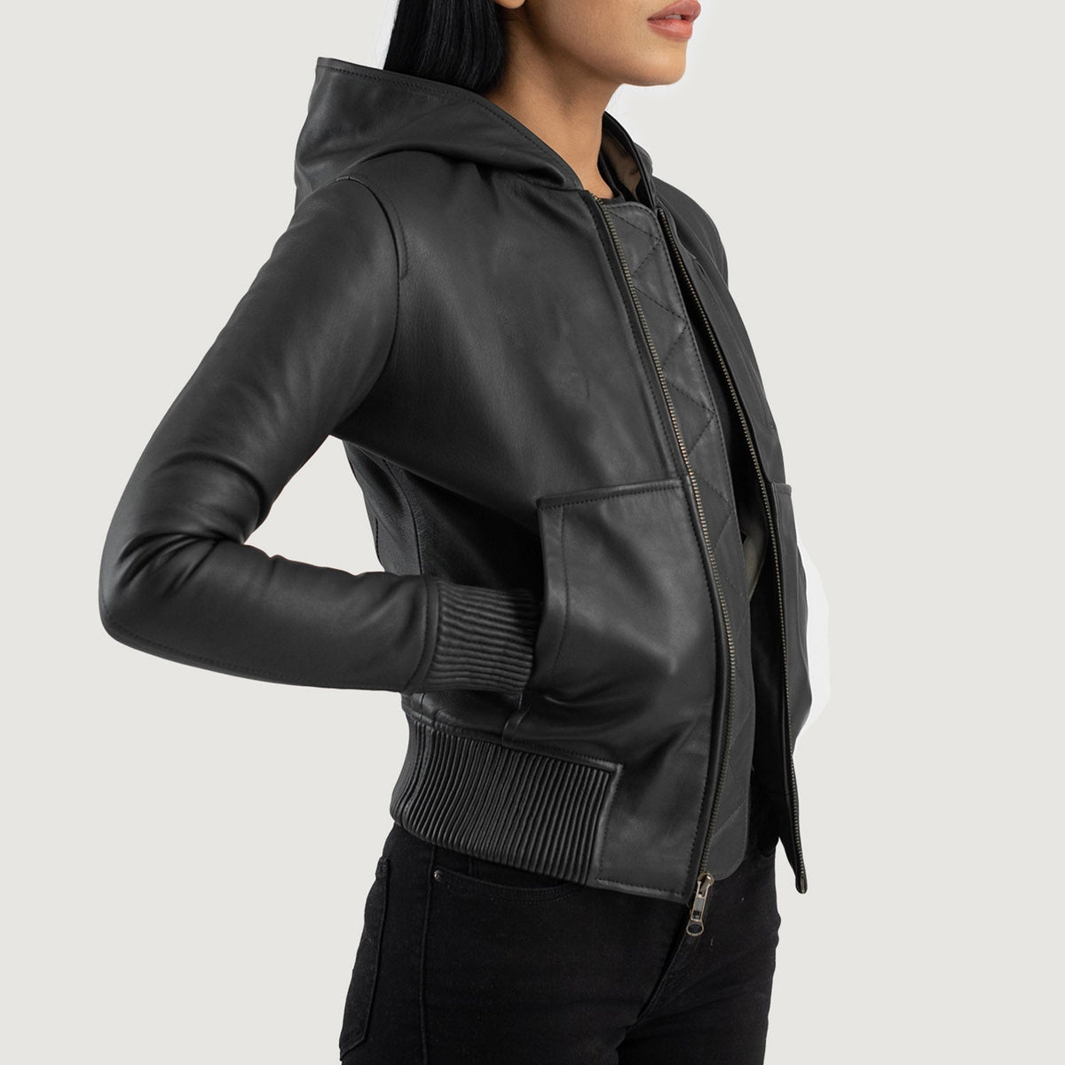 
Luna Hooded Blouson Bombardier en Cuir pour Femme – alternate product view 2