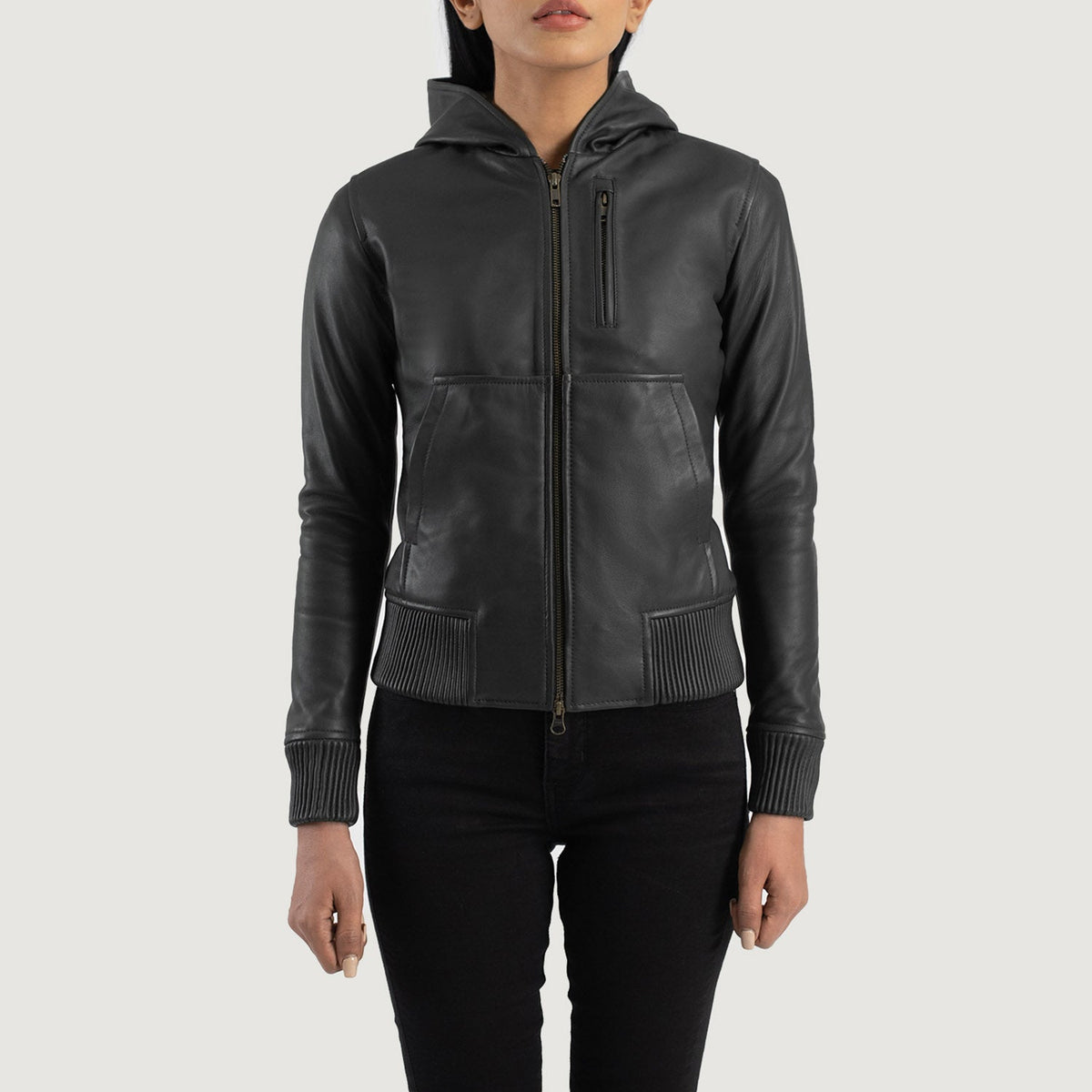 
Luna Hooded Blouson Bombardier en Cuir pour Femme – alternate product view 4