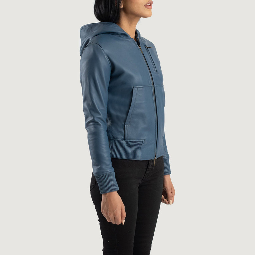 Luna Hooded Blouson Bombardier en Cuir pour Femme