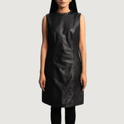 Women's Luxe Noir Leather Dress pour Femme in Black Sheepskin Leather - Vue de face &amp; silhouette ajustée | Acheter en ligne