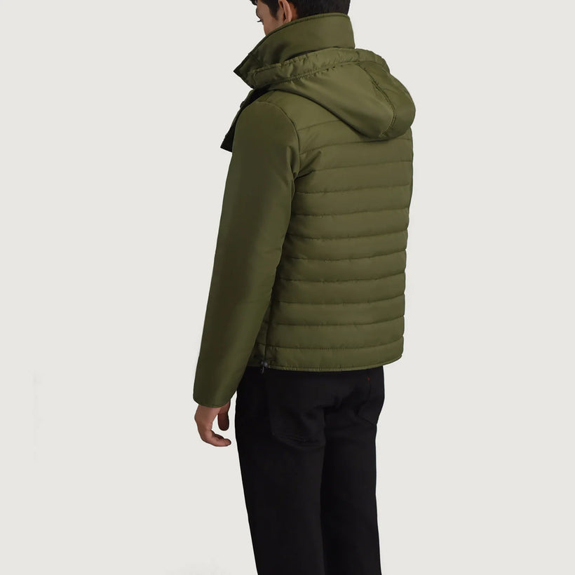 Malcolm Vert Hooded Puffer Veste en Cuir pour Homme