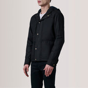 Marlo Noir Canvas Hooded Work Veste en Cuir pour Homme For Men - Vue de profil avec coupe de manche ergonomique