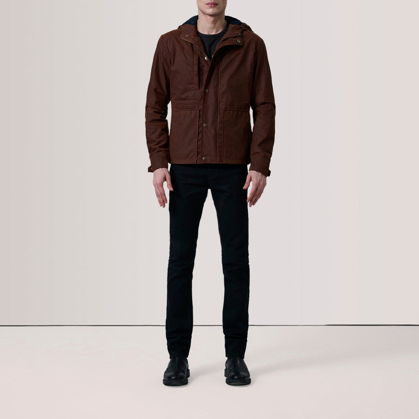 Marlo Marron Canvas Hooded Work Veste en Cuir pour Homme