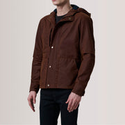Marlo Marron Canvas Hooded Work Veste en Cuir pour Homme For Men - Vue de profil avec coupe de manche ergonomique