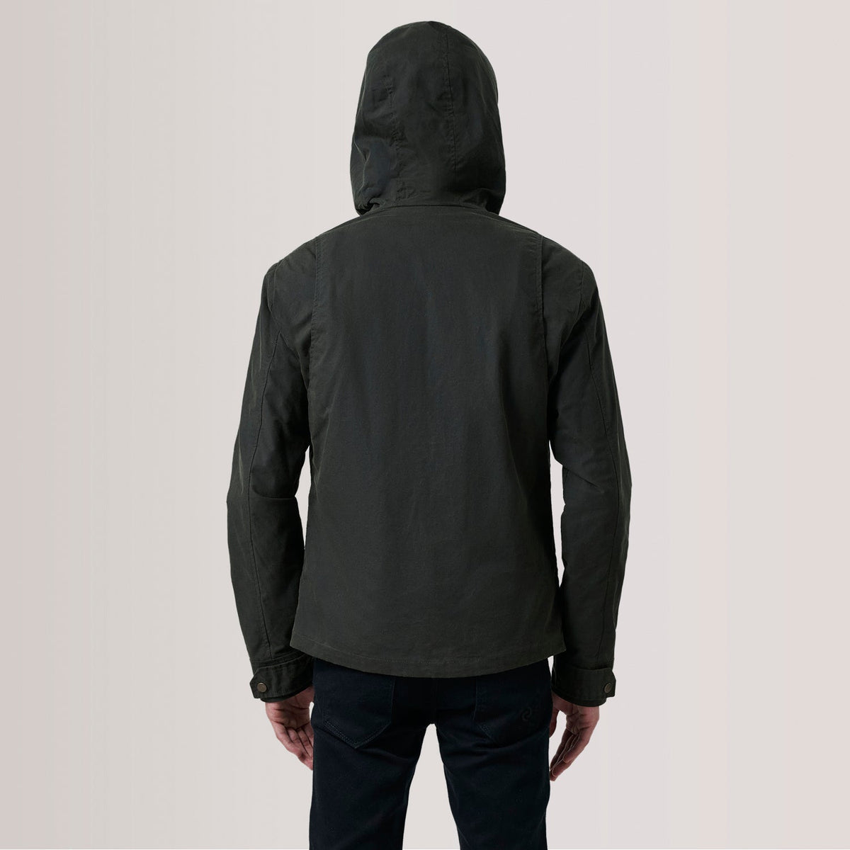 Vue détaillée of Hooded &amp; Zipper with placket Hardware on Marlo Olive Canvas Hooded Work Veste en Cuir pour Homme For Men